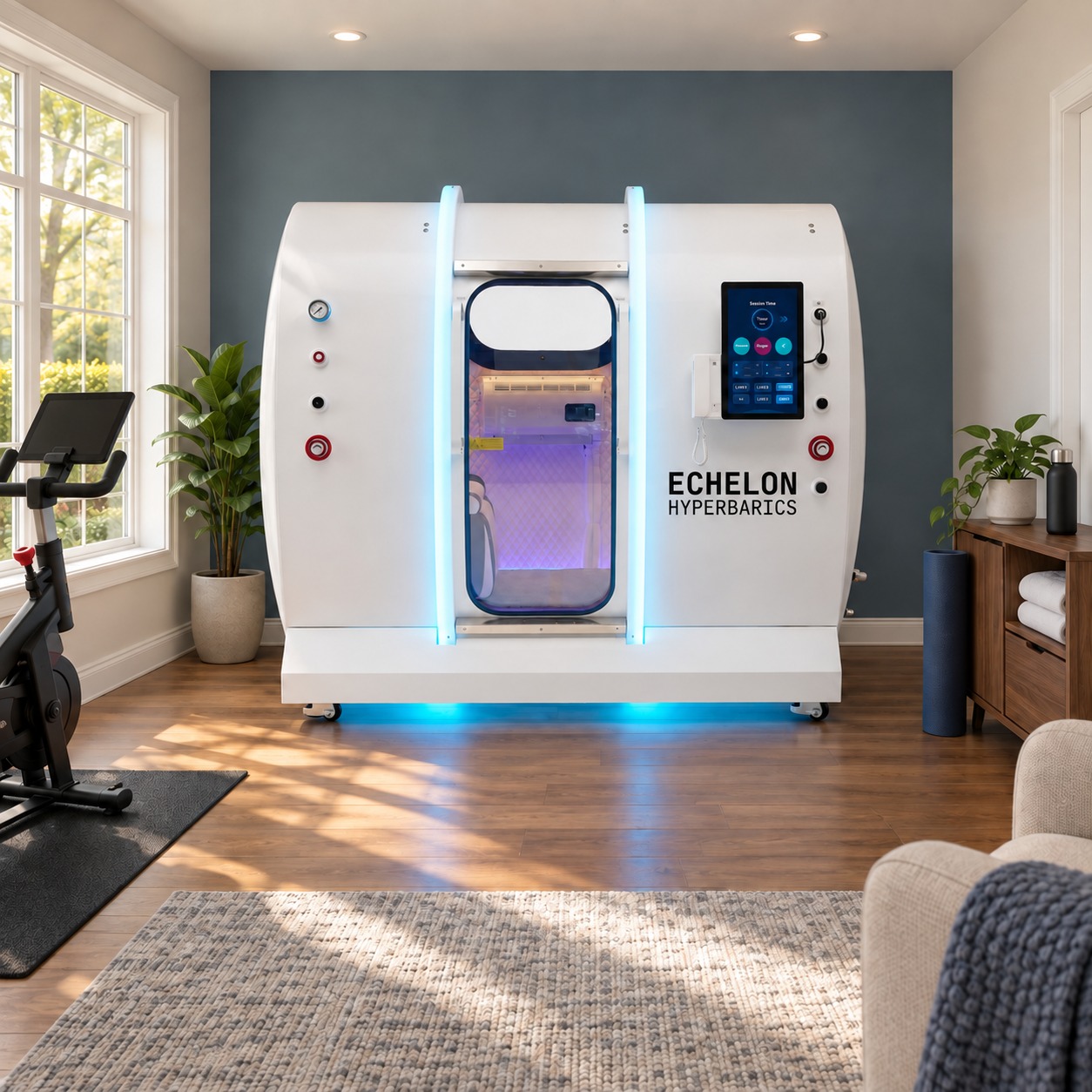 Keep in a residential home gym and recovery room — illustrative visualization